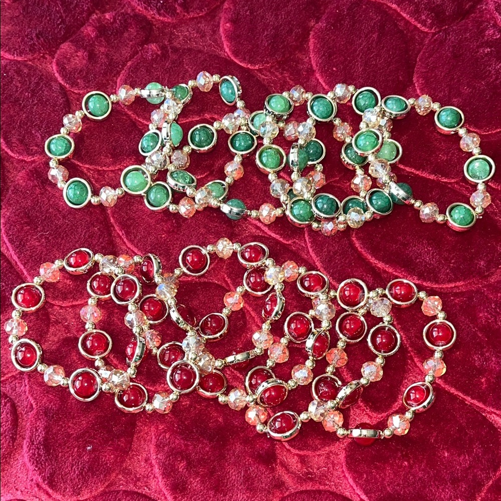 Elegant Green and Red Beaded Bracelets #5